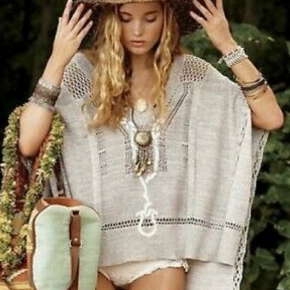 Free People Kona Pointelle Knit Poncho Cover-Up